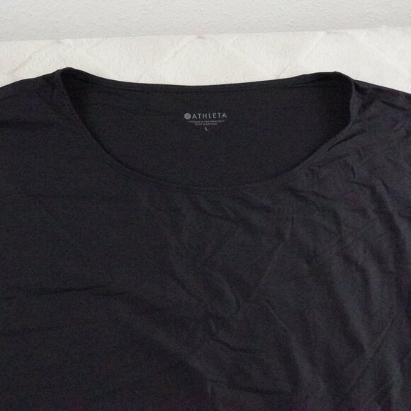 Athleta Sunlover Hilo UPF Dress Asymmetric Short Sleeve Black Large NWT  $79 - Picture 3 of 9